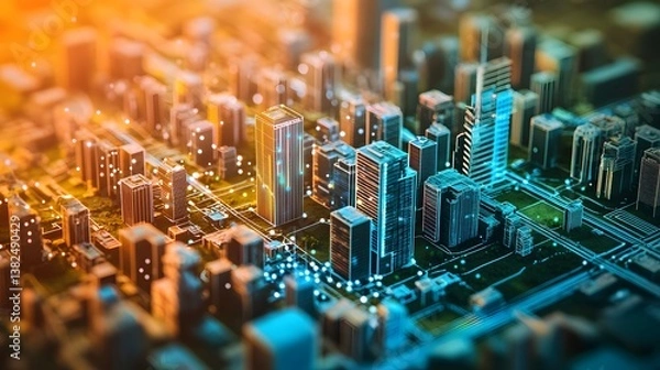 Fototapeta Digital Cityscape, Connected Architecture
