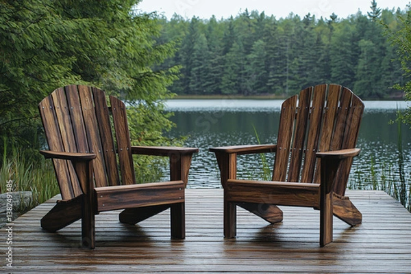 Obraz wooden chair in the garden. Generative AI