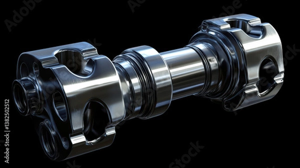 Fototapeta Metallic Engineering Marvel: A detailed, photorealistic rendering of a polished, industrial metallic component, showcasing precision engineering and technological design against a dark backdrop.