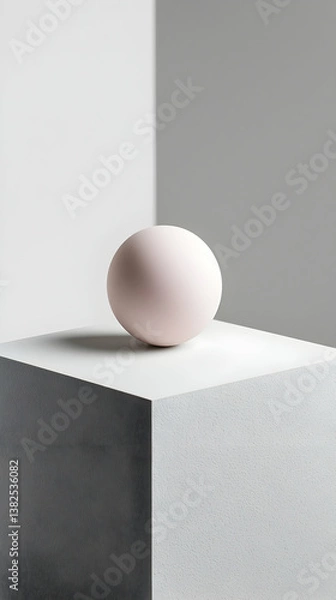 Fototapeta Pink Sphere on Gray and White Cube Platform