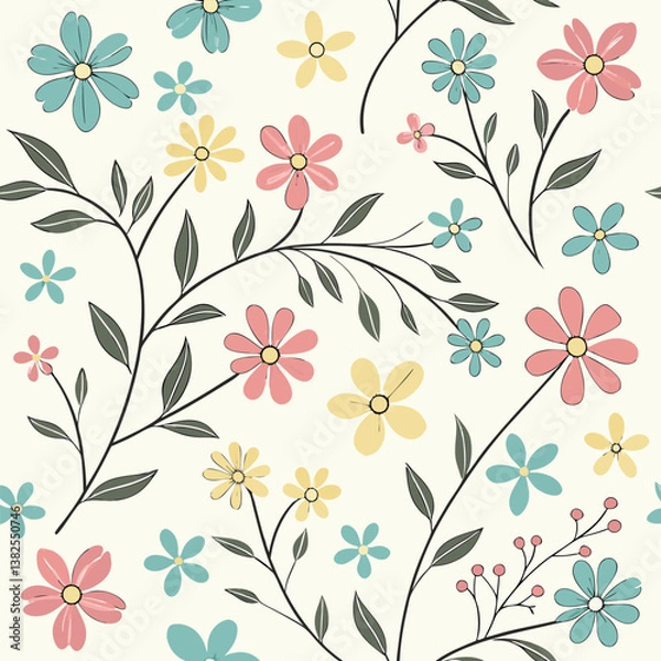 Fototapeta Seamless perfect pattern with small flower motifs in various shades