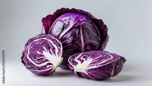 Fototapeta Red cabbage on a white background, isolated.