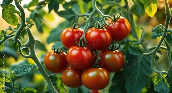 Obraz Ripe red tomatoes. Tomato (Solanum lycopersicum). A variety of plum tomato originating from a specific region, recognized for its flavor and quality.