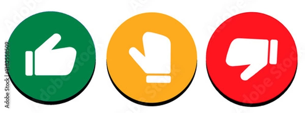 Obraz Like, neutral, dislike icon symbol in circle with red, yellow, green color on white background. Thumbs up, middle, thumbs down vector illustration. Suitable design for feedback and rating icon set.