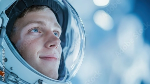 Obraz Young Astronaut with Helmet in Cosmic Environment, Space Exploration