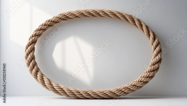 Fototapeta Oval rope frame - Continuous rope loop isolated on white