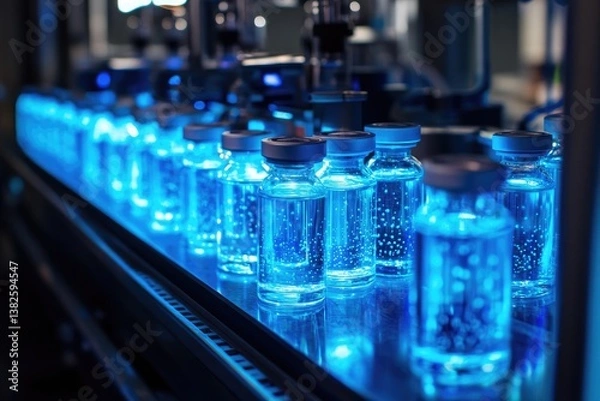 Obraz Pharmaceutical bottles on a conveyor