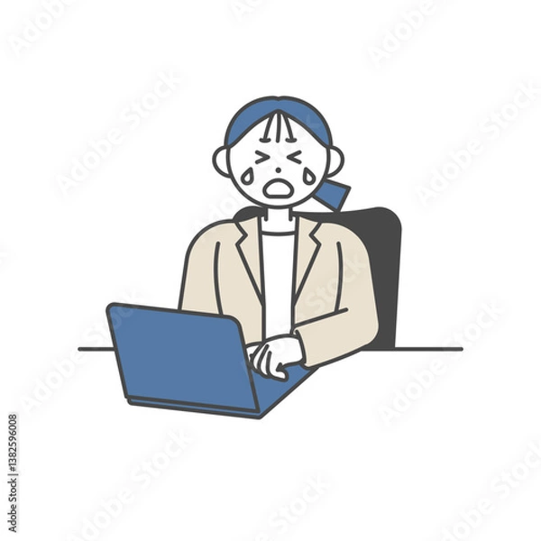 Obraz ノートパソコンを開いて泣いている女性