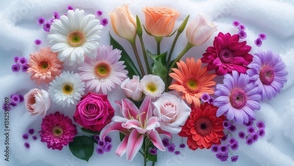 Obraz Set of various stunning flowers against a white background