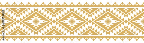 Fototapeta Gold ethnic border ornament. Geometric ethnic oriental seamless pattern. Stripe vector illustration. Native American Mexican African Indian tribal. Design border, textile, fabric, clothing, carpet.