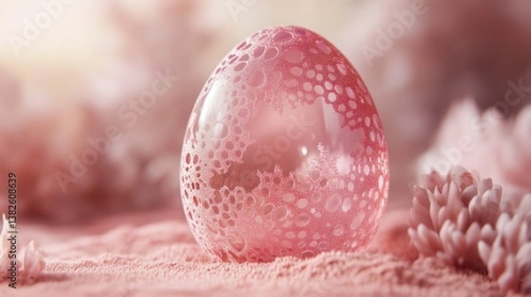 Obraz Delicate Pink Egg with Lace Pattern on Textured Surface Still Life