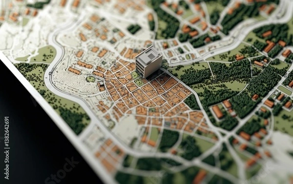 Obraz Miniature City Model on a Detailed Map