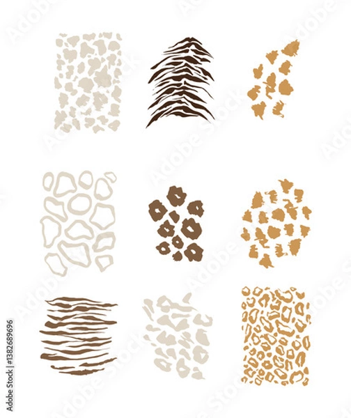 Fototapeta Tiger prints patterns, safari leopard, jaguar skin Set