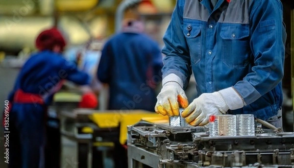 Fototapeta 日本の製造現場で働く作業中の外国人