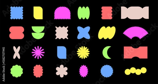 Fototapeta Colorful retro, groovy and boho geometric shapes. Vector frames 