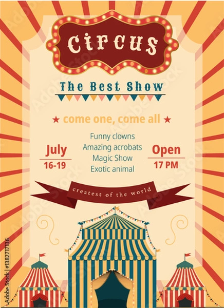 Obraz Circus poster with a show with a yellow background. illustration