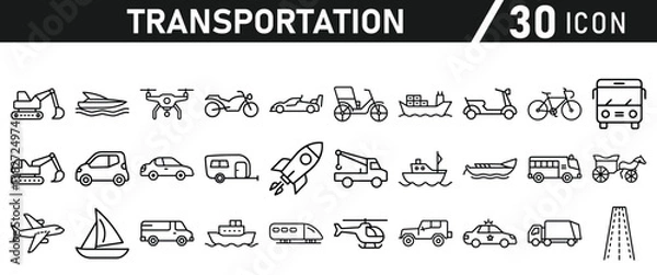 Obraz Transportation Line Icons set - Editable Stroke icons collection
