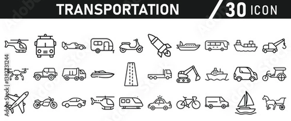 Obraz Transportation Line Icons set - Editable Stroke icons collection