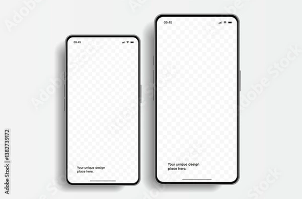 Fototapeta Realistic smartphone mockup. Mobile phone vector with isolated on white background. Device front view. 3D mobile phone with shadow. Realistic, high quality smart phone mockup for ui ux presentation.