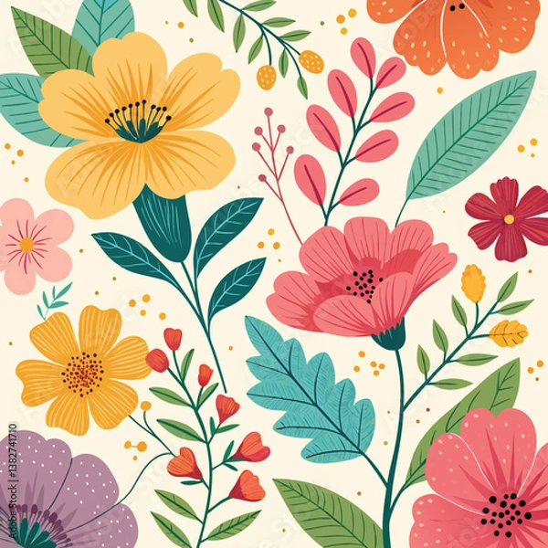 Fototapeta seamless flower pattern, pattern, background, flower, flower background, pattern design, Line geometric seamless pattern. raster copy illustration. Ethnic floral ornament. For interior design
