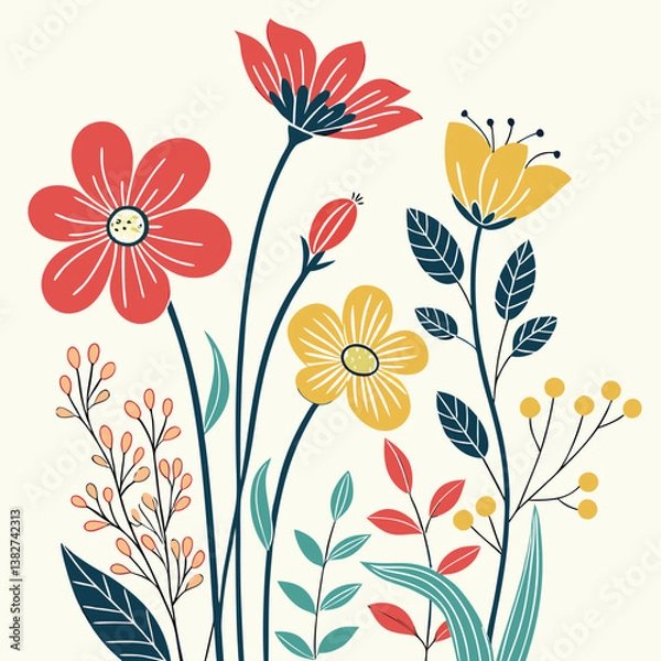 Fototapeta seamless flower pattern, pattern, background, flower, flower background, pattern design, Line geometric seamless pattern. raster copy illustration. Ethnic floral ornament. For interior design
