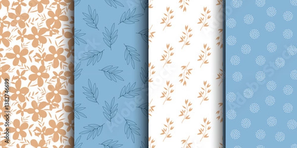 Fototapeta A set of floral, botanical, minimalistic patterns. Seamless texture