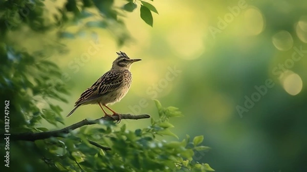 Fototapeta Beautiful songbird sitting tree branch pictures