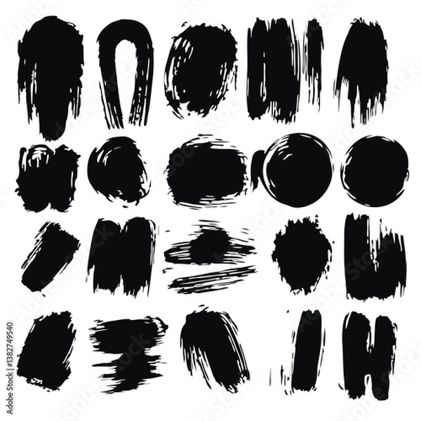 Obraz large set of black ink vector brush strokes on white background