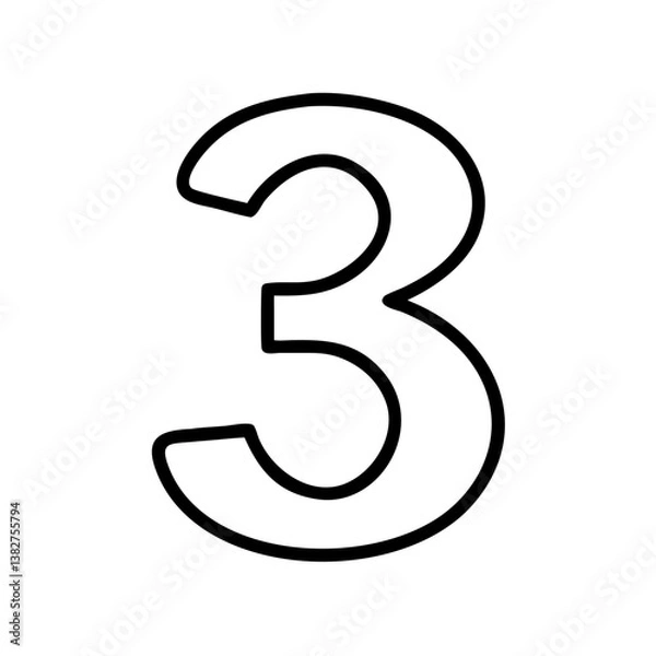 Obraz Number 3 icon in minimalist line art style