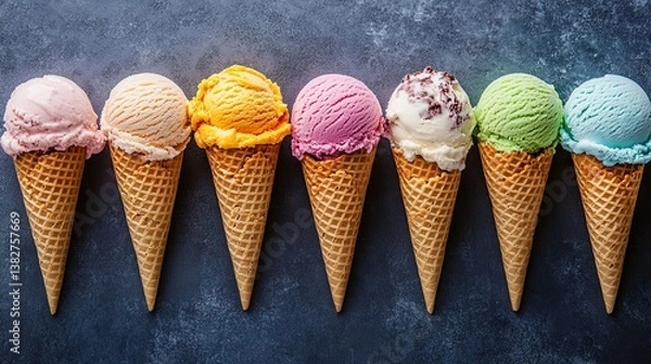 Obraz A variety of delicious ice cream cones, perfect for a summer treat.