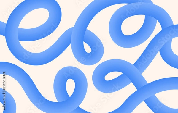 Obraz Abstract horizontal banner with dynamic smooth, flowing wavy lines in shades of blue gradient on beige background with copy space.  Vector colorful fluid wave pattern or social media, web design