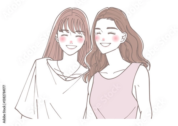 Obraz 笑顔の友人同士の女性たちのイラスト