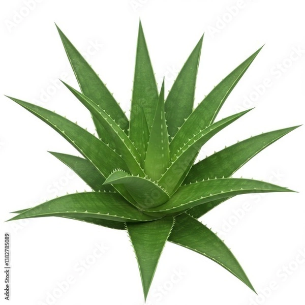 Obraz A vibrant aloe vera plant with sharp green leaves isolated on a white background in close up view