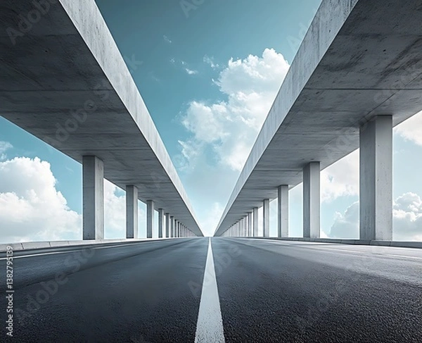 Fototapeta Abstract empty concrete room with a blue sky background, an architectural concept wallpaper illustration