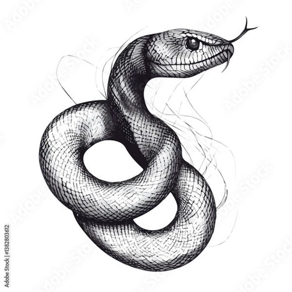Fototapeta Snake coil minimalist flat illustration, featuring a clean design isolated on a white background.

