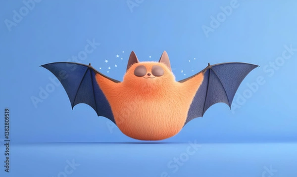 Fototapeta Cartoon Bat Character in Flight with Playful Expression and Wings