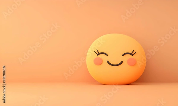 Fototapeta Cheerful Emoji Cutout with Expressive Features Against Soft Orange Background