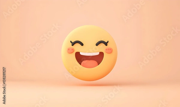 Fototapeta Cheerful Smiling Emoji Cutout in Expressive Style on Soft Background