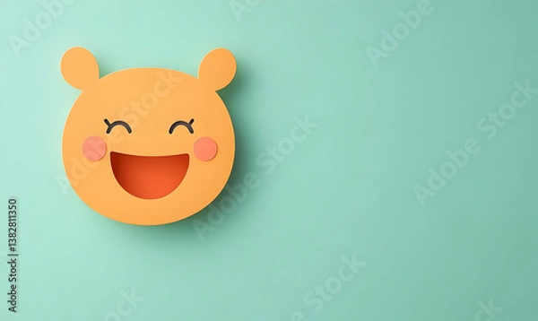 Fototapeta Simple Smiley Face Cutout on Light Green Background for Fun Decor