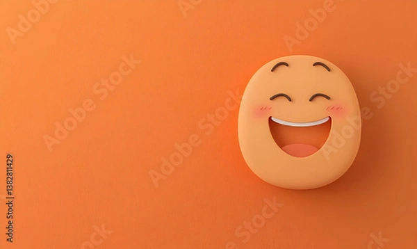 Fototapeta Simple Smiley Face Cutout in Bright Orange Paper Style