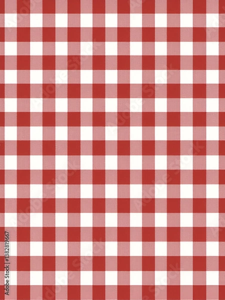 Fototapeta Gingham seamless pattern. Red and white vichy background texture. Checked tweed plaid repeating wallpaper. Fabric design. Vector