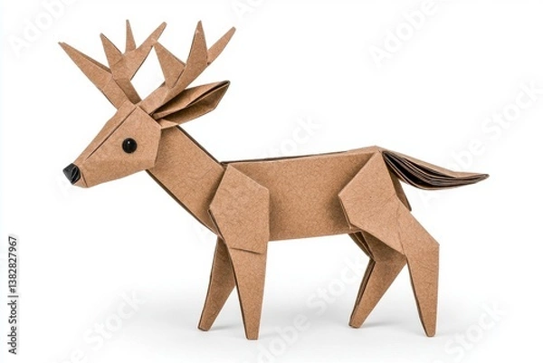 Obraz Brown Origami Deer on White Background