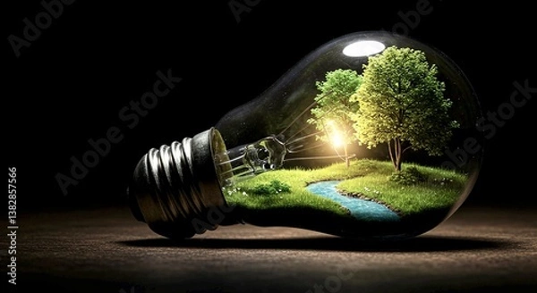 Obraz Eco-Friendly Inspiration: Light Bulb with Lush Miniature Landscape