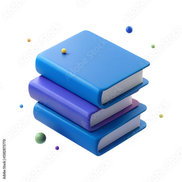 Fototapeta Colorful book stack with floating spheres: modern 3d illustration for creative design concepts