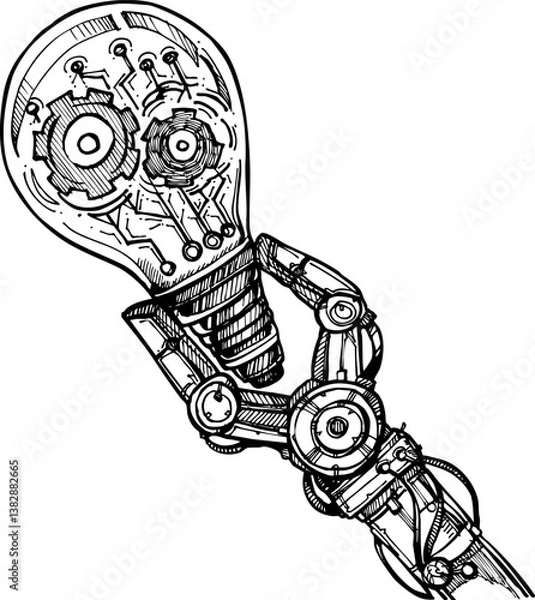Obraz Hand drawn ai artificial intelligence doodle vector illustration background