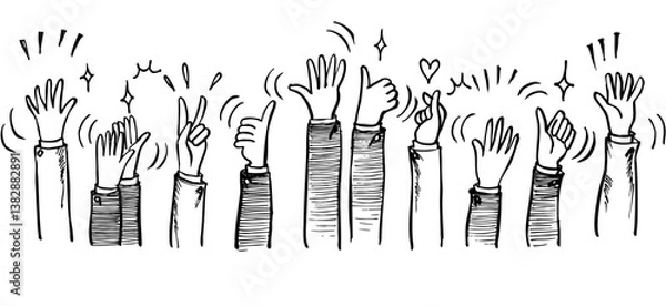 Obraz Business hand drawn of hands clapping ovation. applause, vector illustration doodles 