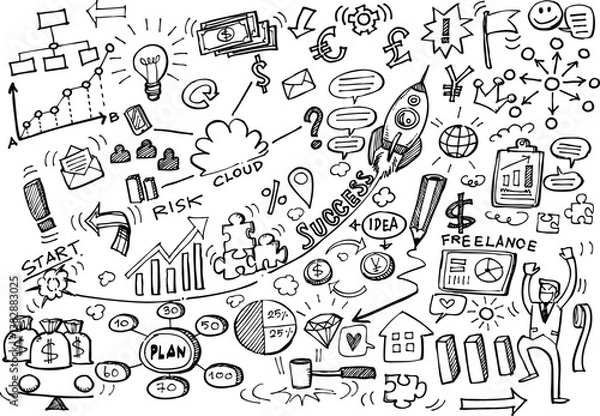Obraz Hand Drawn Business background,Doodles vector illustration.