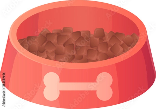 Fototapeta Vector illustration of Full Pet Food Bowl in cartoon style. One bowl is empty, while the other is filled with wet pet food. Suitable for pet care, feeding time, and animal-related designs. Isolated on
