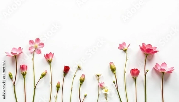 Obraz Delicate, small-scale floral sprigs on a white background, subtle, bloom