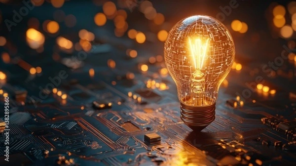 Fototapeta Illuminating Innovation: A Glowing Lightbulb on a Circuit Board